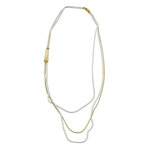 Monet Multi-Strand White Enamel Gold Tone Chain Long Necklace Vintage - Picture 2 of 5